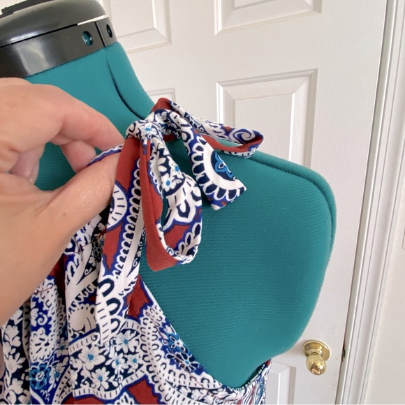 Banana Republic Paisley Medium Dress Red White Blue Stretch Summer Dress - Picture 9 of 15